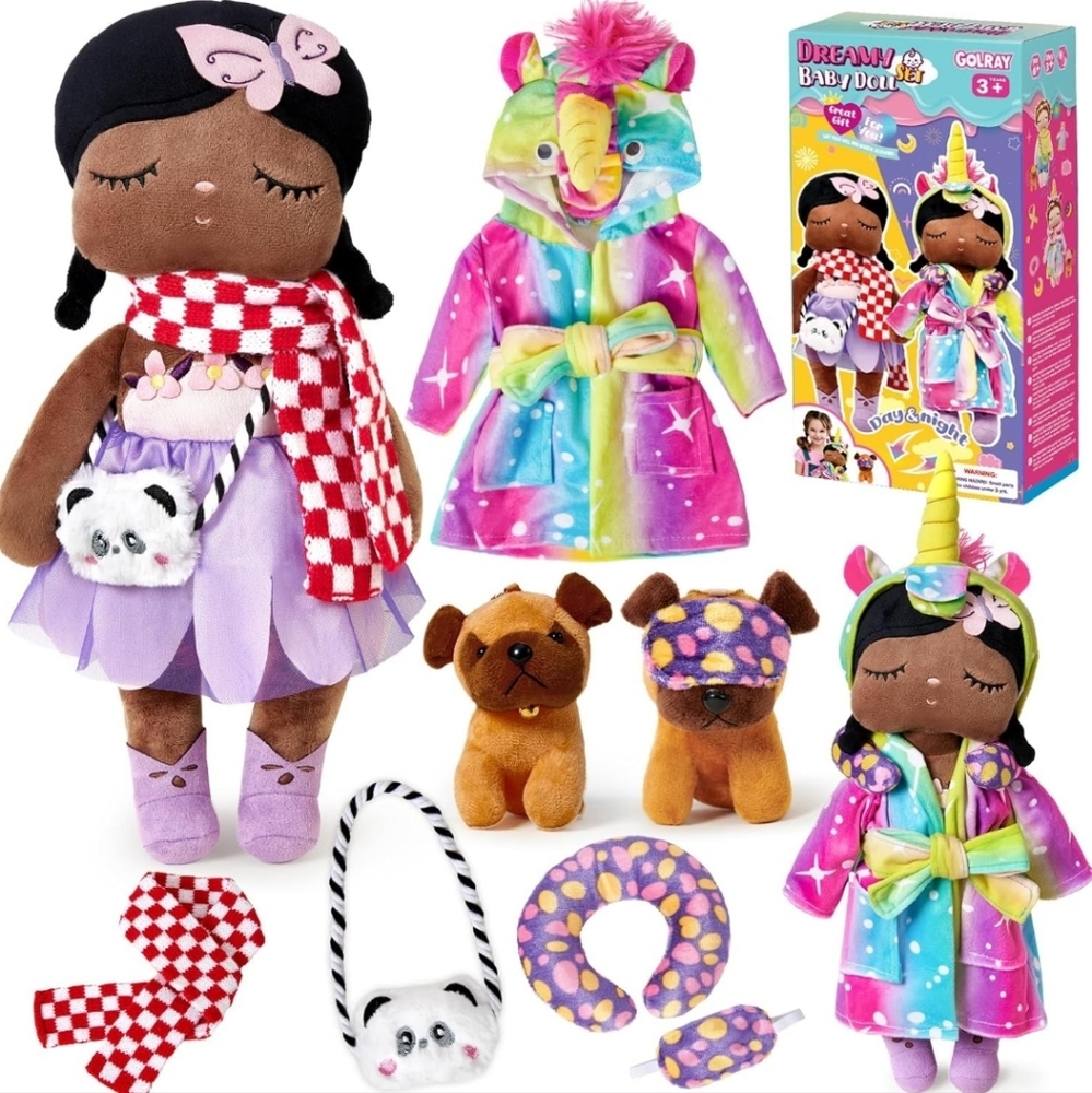 Golray 13'' Soft Balck Baby Doll for Girls - My First Baby Plush Rag Dolls NIB